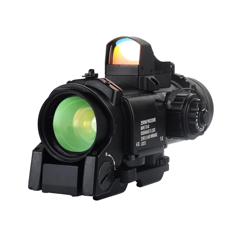 BESTSIGHT Tactical Optics Riflescope 1x-4x Fixed Dual Purpose Scope With Mini Red Dot Sight