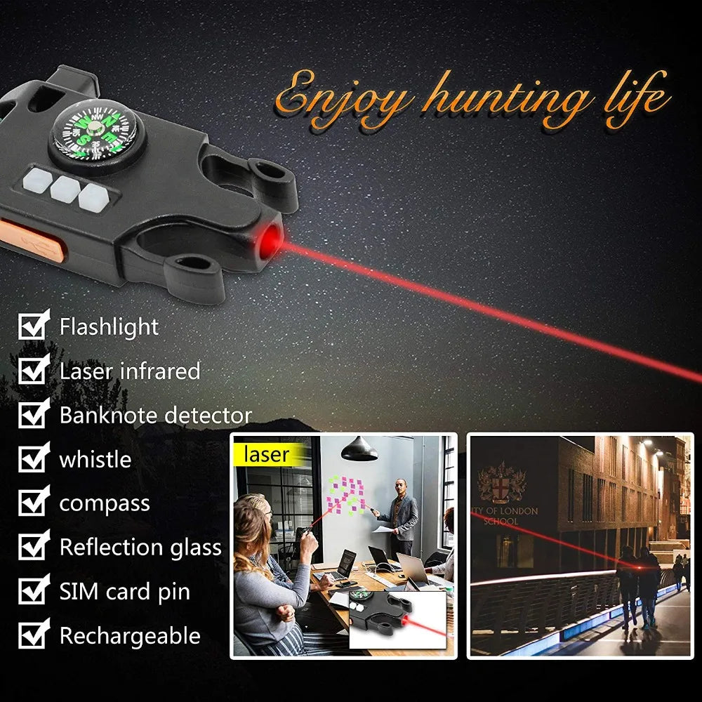 Emergency Outdoor Survival Wristband with Laser Pointer LED Flashlight and Compass