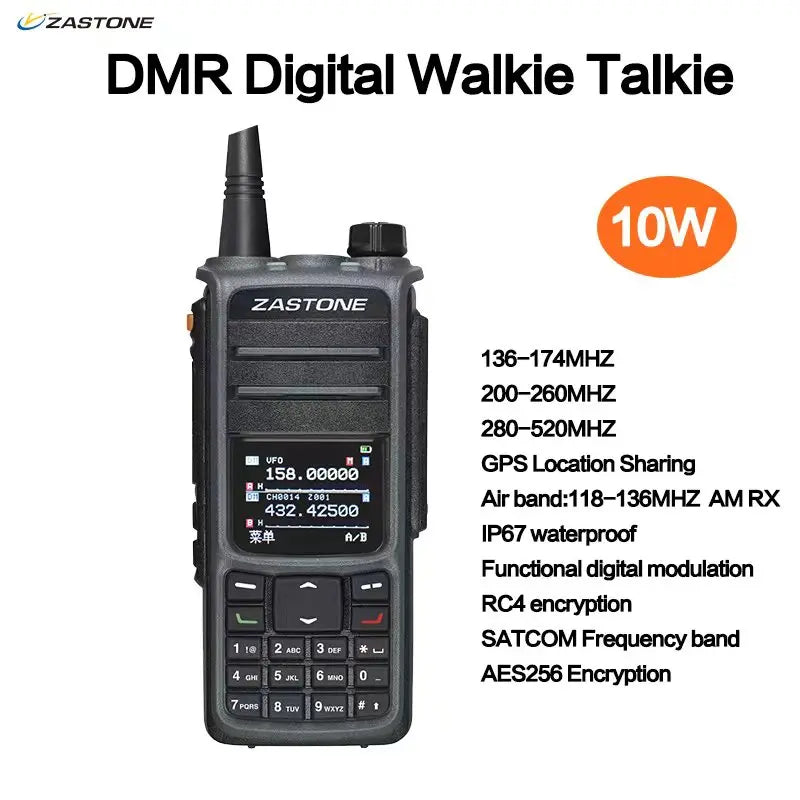 ZASTONE UV008 DMR Two Way Radio 10W Dual Band Walkie-talkie GPS