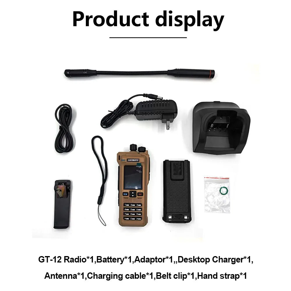 ANYSECU GT-12 FM AM UHF VHF Multi Band Handheld Radios 10W DTMF with Bluetooth Programming Function