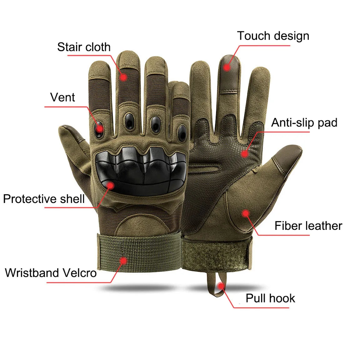 Outdoor Tactical Gloves Full Finger and Touch Screen Finger Tips