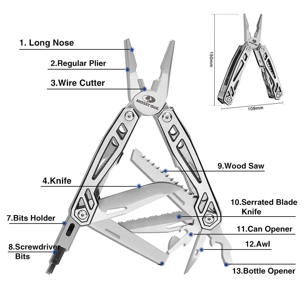 MOSSY OAK Multi Tool Folding Plier With Carry Case