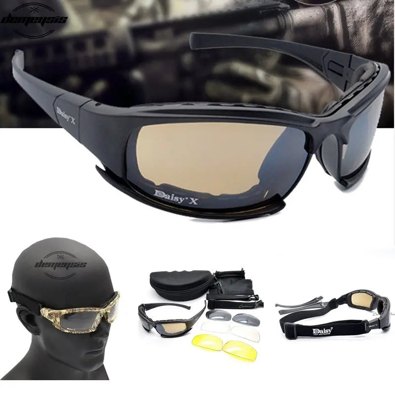 Military Style Tactical Glasses for Outdoor/Shooting With Polarized and Yellow Lens Kit