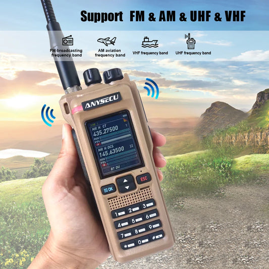 ANYSECU GT-12 FM AM UHF VHF Multi Band Handheld Radios 10W DTMF with Bluetooth Programming Function