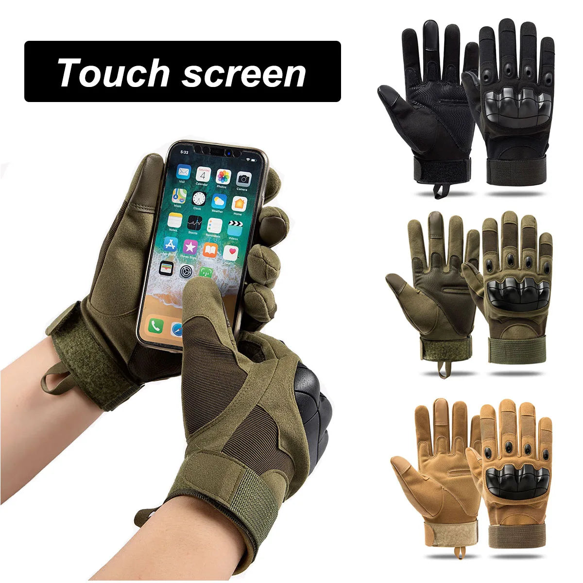 Outdoor Tactical Gloves Full Finger and Touch Screen Finger Tips